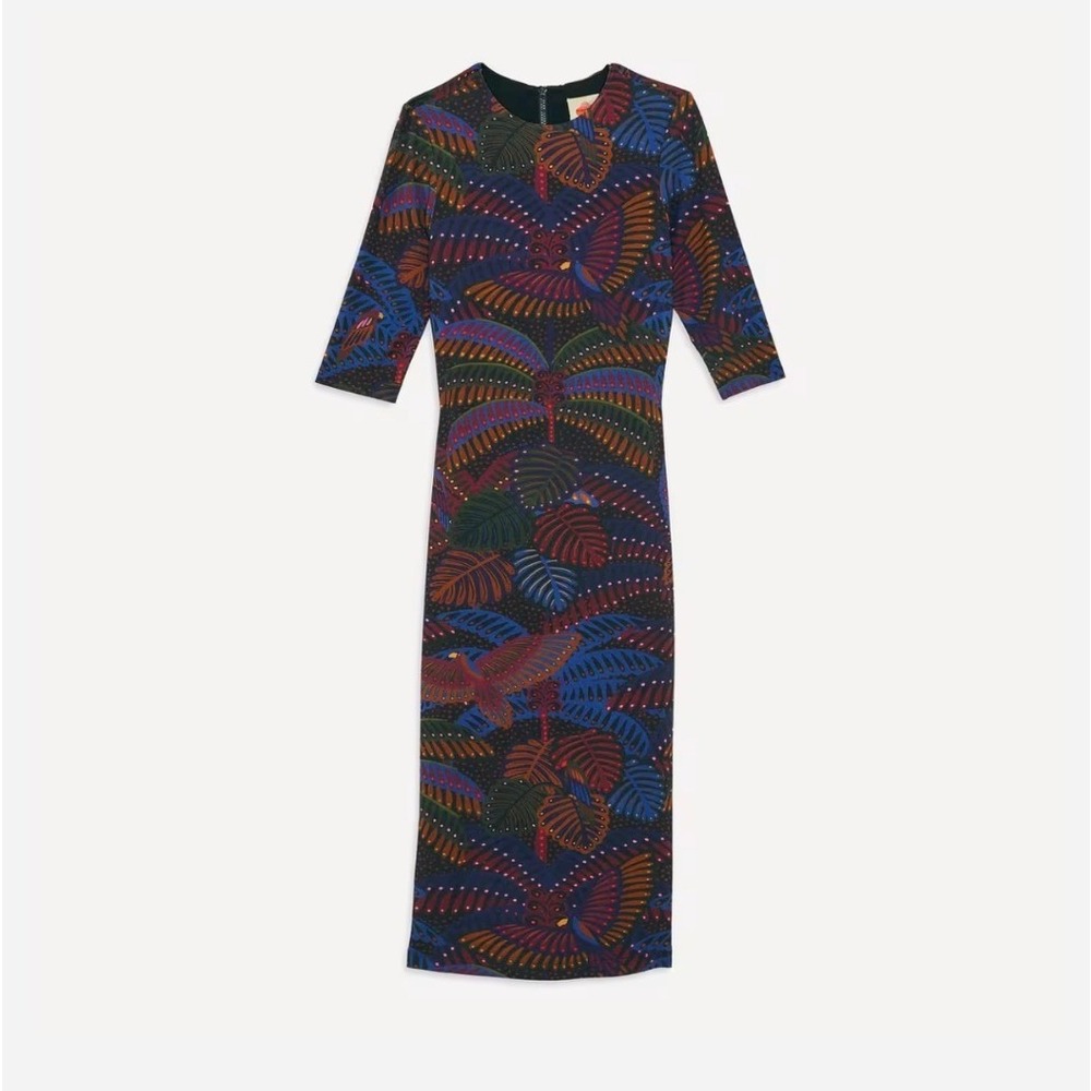 NWT Farm Rio Black Midnight Island Short-Sleeve Midi-Dress Size Medium
